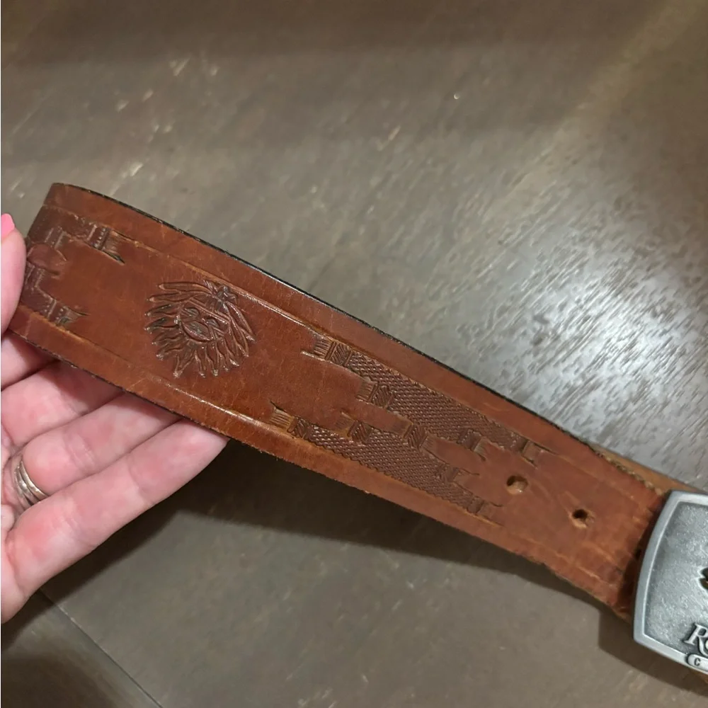 Vintage Remington belt Buckle with Brown Leather Belt Sz 42